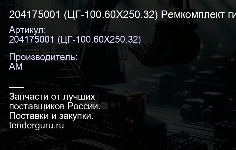 204175001 (ЦГ-100.60Х250.32) Ремкомплект гидроцилиндра 100х60 поворота стрелы (правый) () 204175001 | купить запчасти